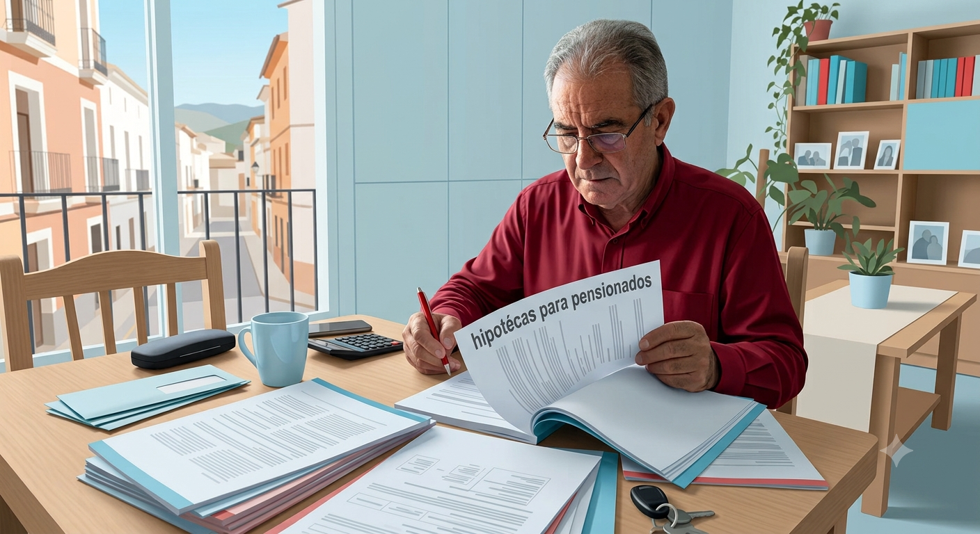 pensionista revisando las condiciones de una hipoteca para comprar una vivienda en España